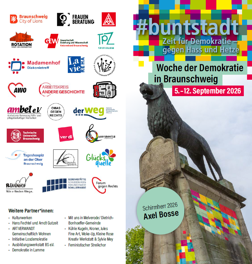 Ausschnitt vom Flyer zur Veranstaltungswoche, unter anderem mit zahlreichen Logos der Projektpartner